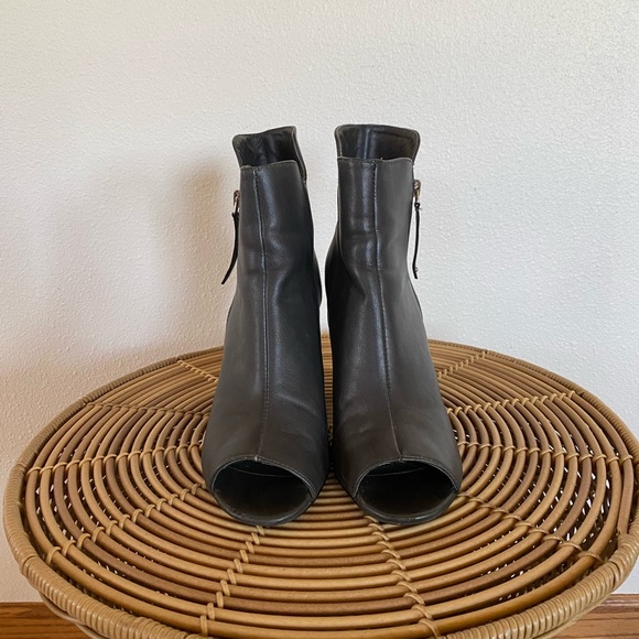 Gray Zip Up Peep Toe Ankle Boots - Picture 2 of 4
